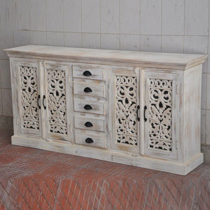 Jali Sideboard - Solid Wood Chest of 5 Drawers Storage Cabinet – handcrafted solid wood furniture