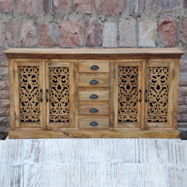 Jali Sideboard - Solid Wood Chest of 5 Drawers Storage Cabinet – handcrafted solid wood furniture
