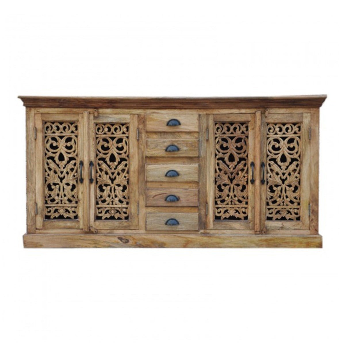Jali Sideboard - Solid Wood Chest of 5 Drawers Storage Cabinet – handcrafted solid wood furniture