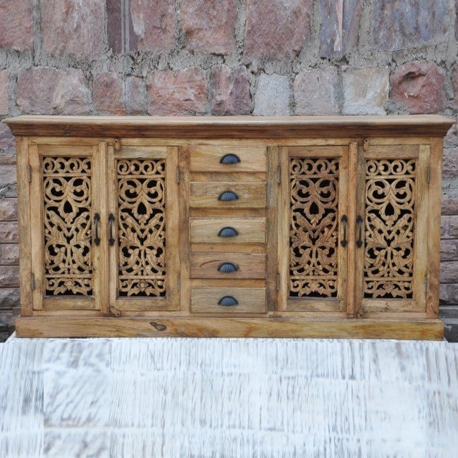 Jali Sideboard - Solid Wood Chest of 5 Drawers Storage Cabinet – handcrafted solid wood furniture