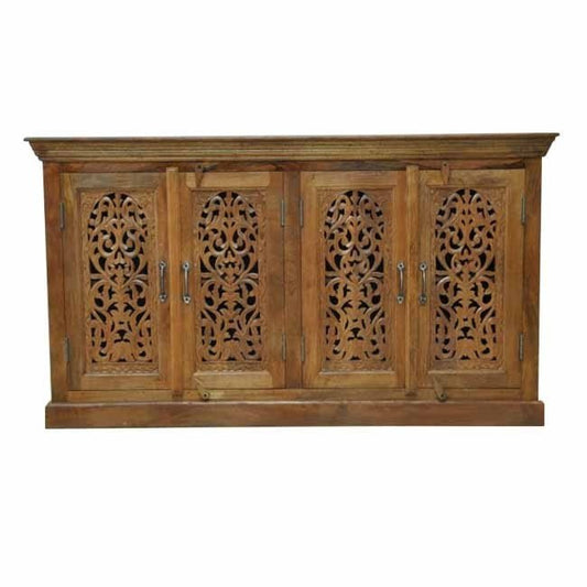JALI SOLID 4 DOOR WOODEN SIDEBOARD - Chocolate - 160 - 40 - 90 by Hibashi Furniture – handcrafted solid wood furniture made in India