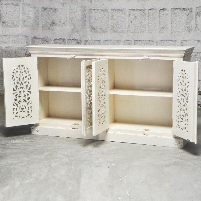 JALI SOLID 4 DOOR WOODEN SIDEBOARD - White - 160 - 40 - 90 – handcrafted solid wood furniture