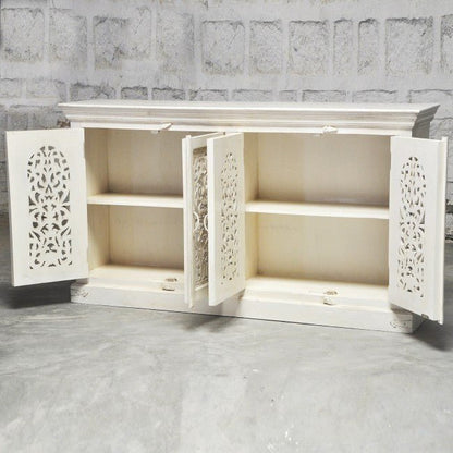 JALI SOLID 4 DOOR WOODEN SIDEBOARD - White - 160 - 40 - 90 – handcrafted solid wood furniture