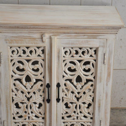 JALI SOLID 5 DRAWERS WOODEN SIDEBOARD - White wash - 180 - 40 - 90 – handcrafted solid wood furniture