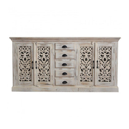 JALI SOLID 5 DRAWERS WOODEN SIDEBOARD - White wash - 180 - 40 - 90 – handcrafted solid wood furniture