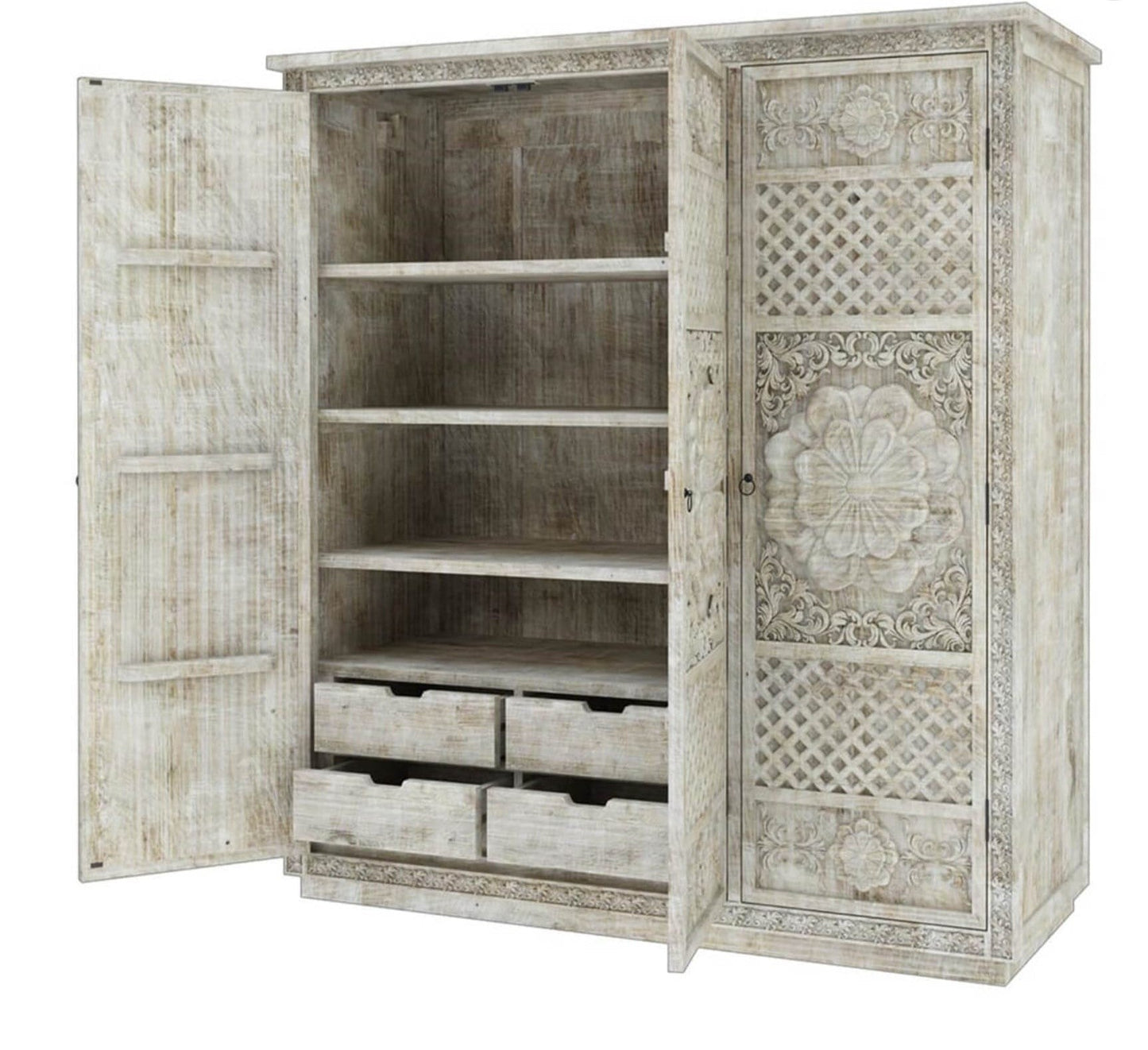 Juffair Hand Carved Solid Wood Armoire – handcrafted solid wood furniture