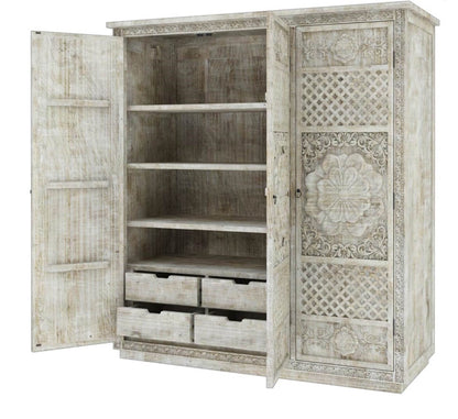 Juffair Hand Carved Solid Wood Armoire – handcrafted solid wood furniture