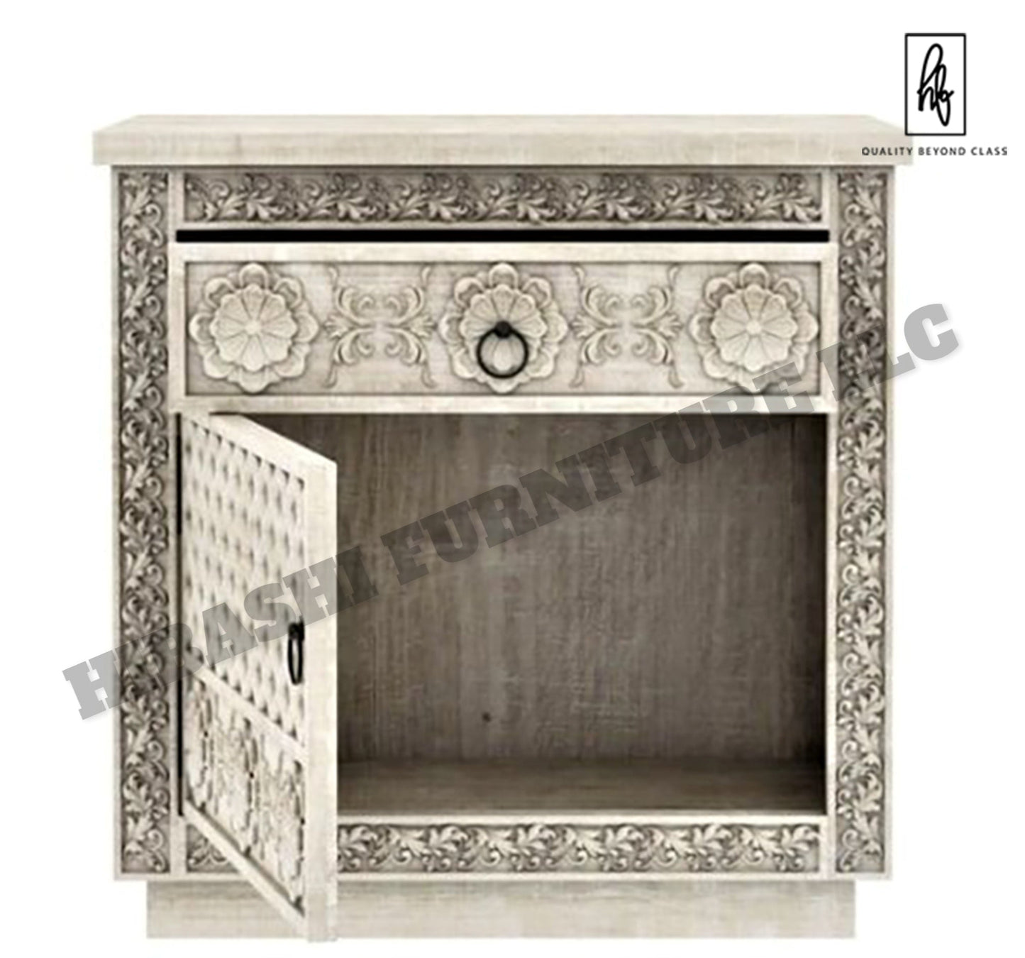 Juffair Hand Carved Solid wood Bedside/Nightstand – handcrafted solid wood furniture