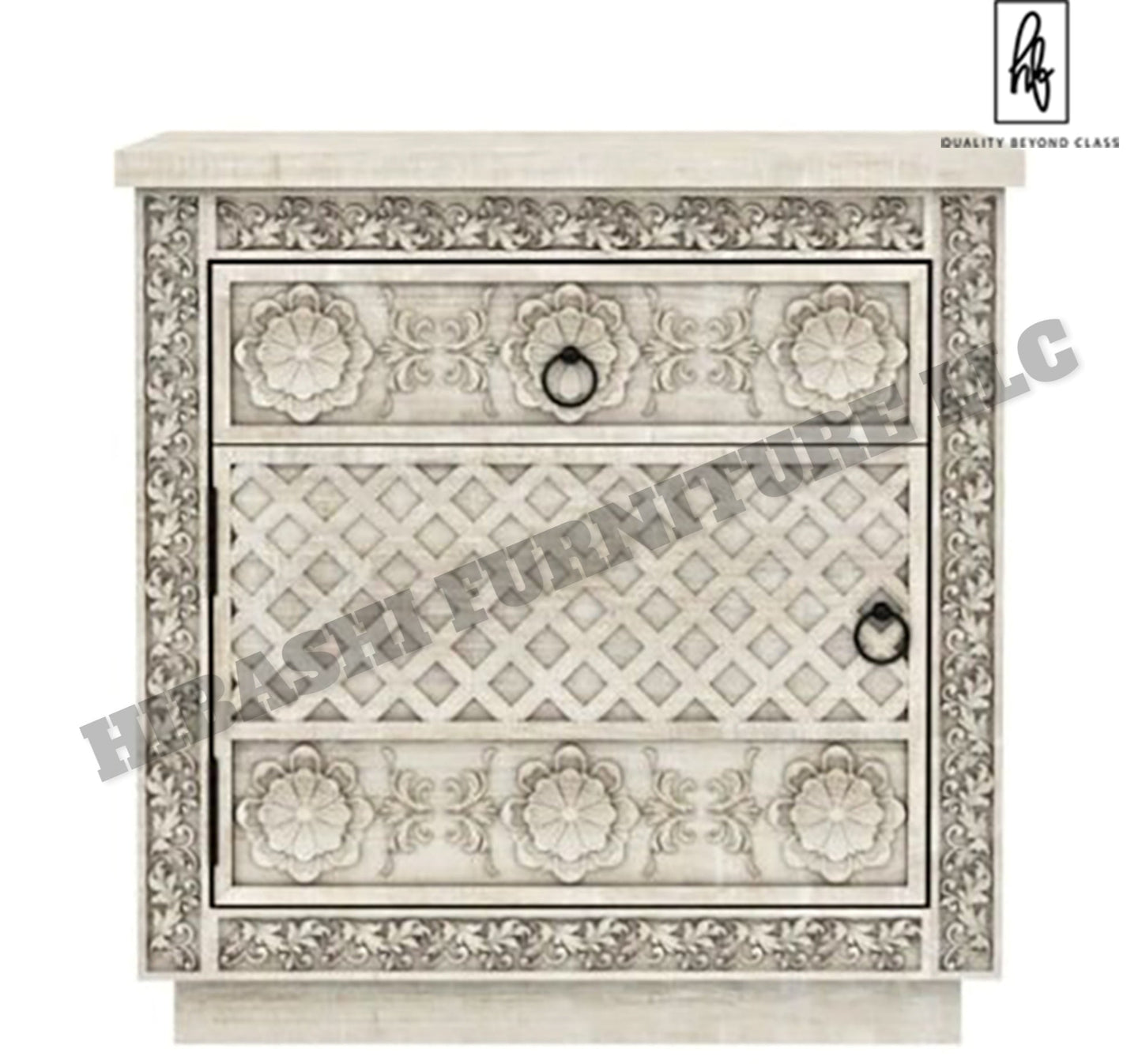 Juffair Hand Carved Solid wood Bedside/Nightstand – handcrafted solid wood furniture