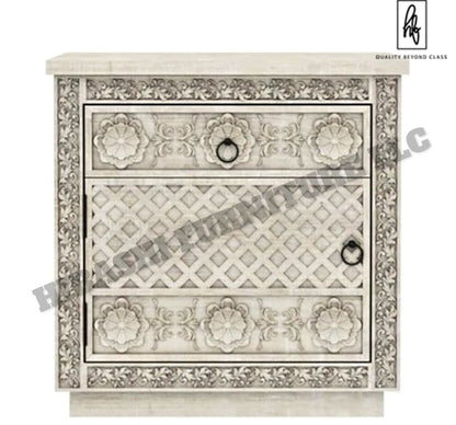 Juffair Hand Carved Solid wood Bedside/Nightstand – handcrafted solid wood furniture