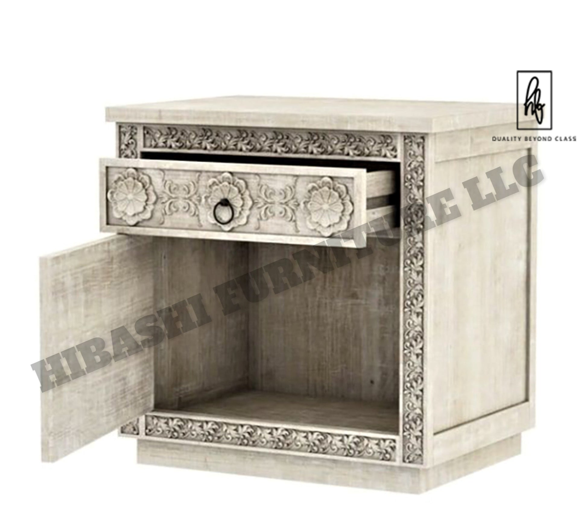 Juffair Hand Carved Solid wood Bedside/Nightstand – handcrafted solid wood furniture