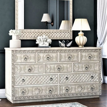 Juffair Hand Carved Wooden eleven Drawer Dresser – handcrafted solid wood furniture