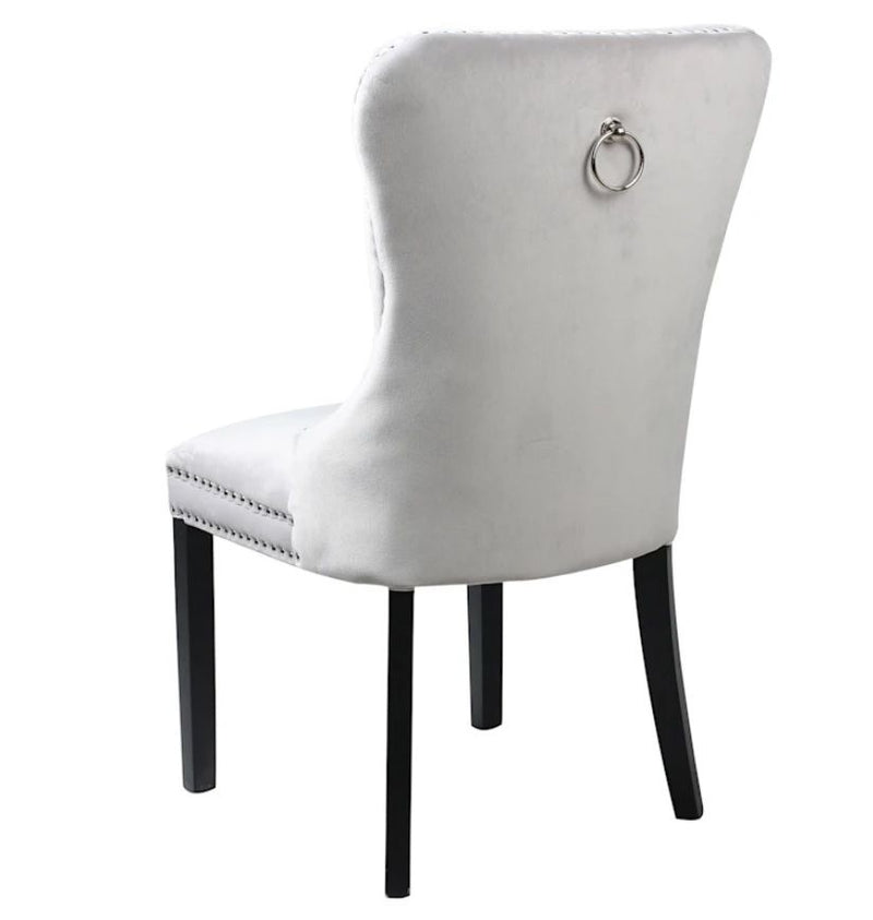 ALAPAN Velvet Grey Tufted Ring Back Chair