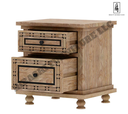 KARINA Hand Carved Solid Wood Nightstand with 2 Drawers – handcrafted solid wood furniture