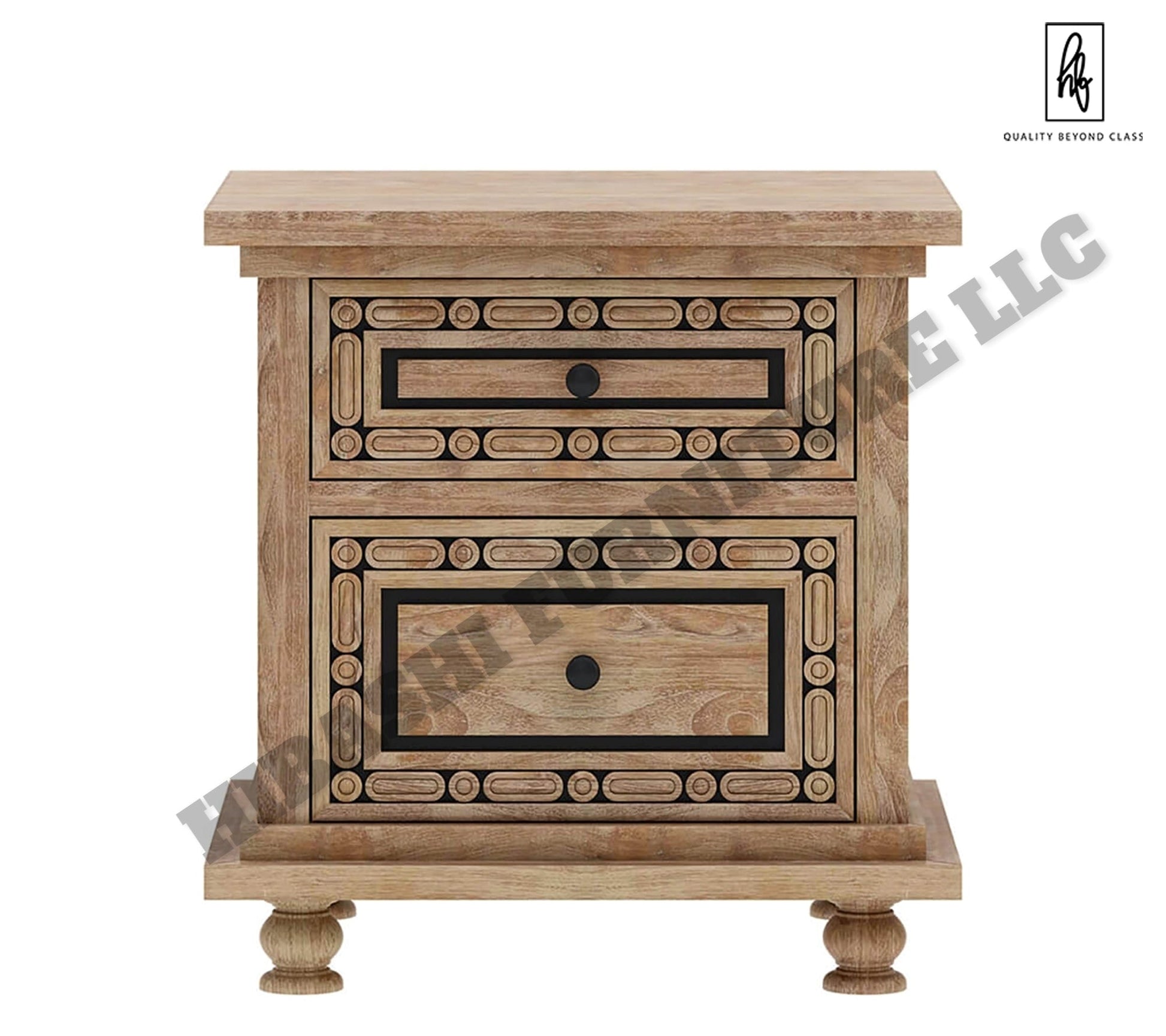 KARINA Hand Carved Solid Wood Nightstand with 2 Drawers – handcrafted solid wood furniture