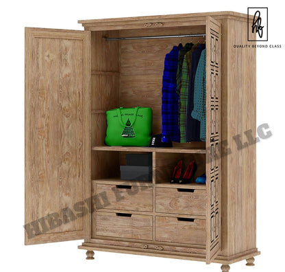 KARINA Traditional Solid Wood Armoire Wardrobe With 4 Drawers – handcrafted solid wood furniture