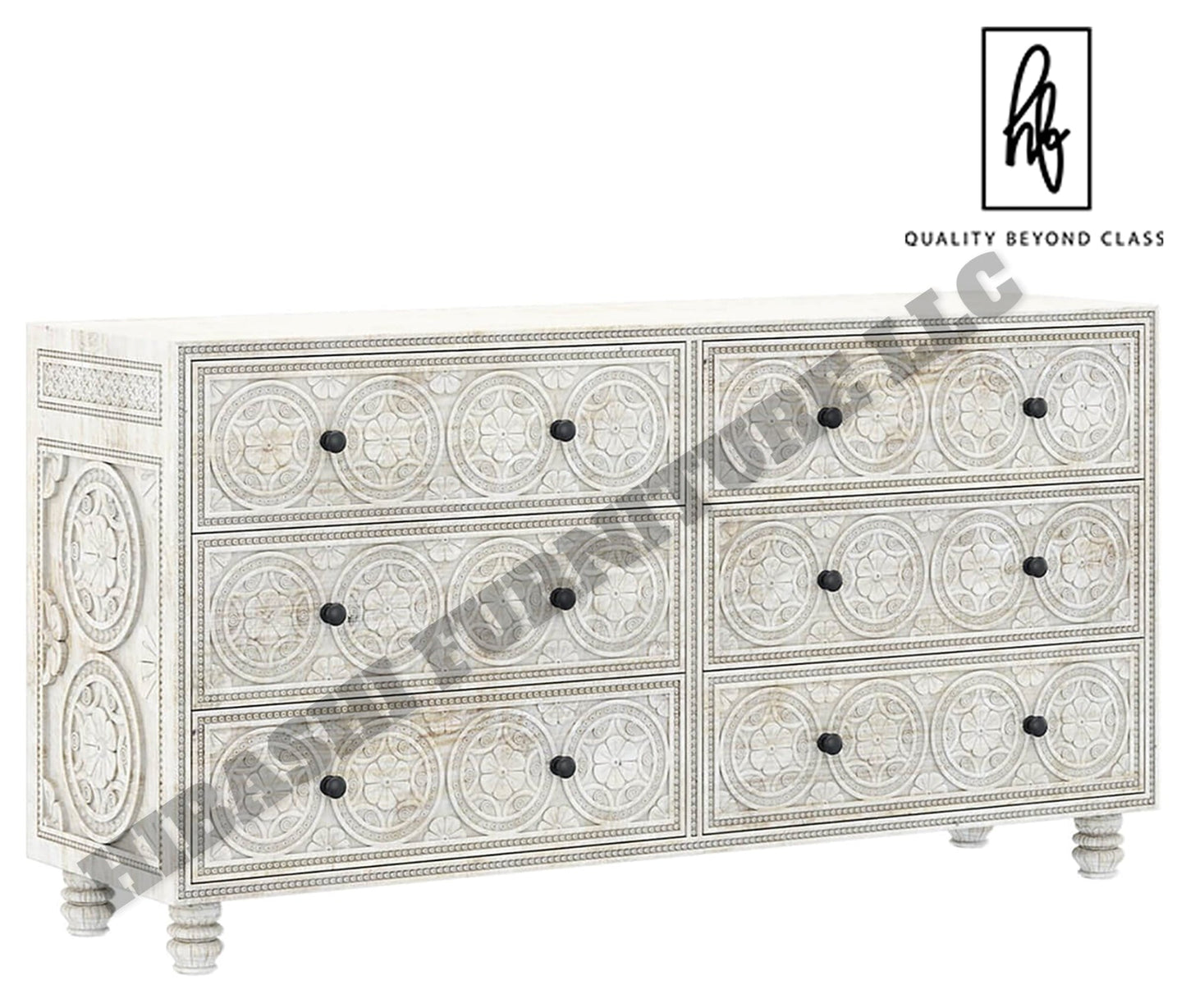 KHALIFA Hand carved 6 Drawer Dresser – handcrafted solid wood furniture
