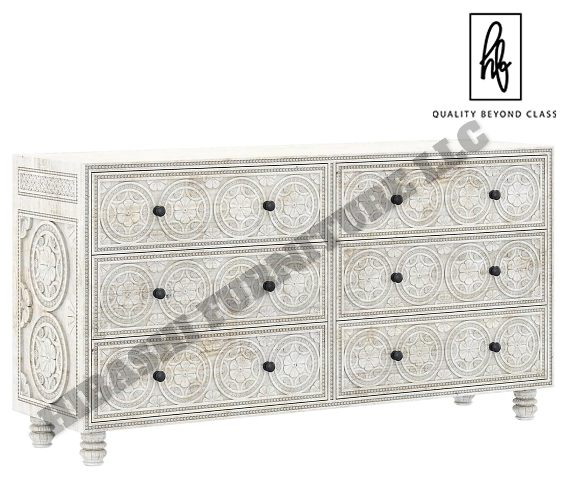 KHALIFA Hand carved 6 Drawer Dresser – handcrafted solid wood furniture