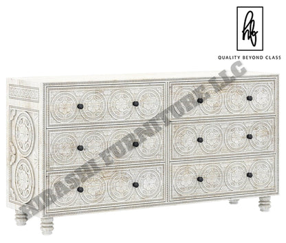 KHALIFA Hand carved 6 Drawer Dresser – handcrafted solid wood furniture