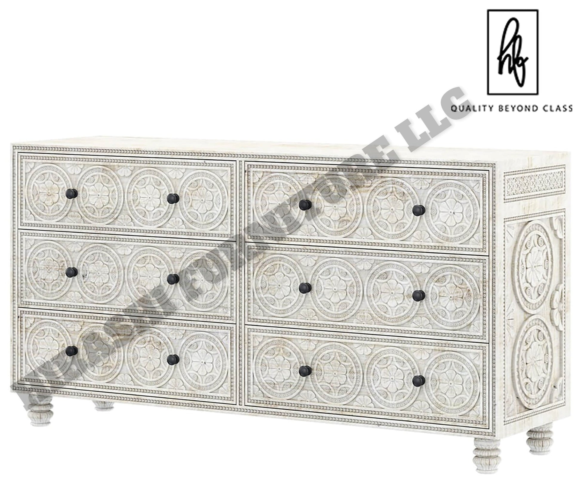 KHALIFA Hand carved 6 Drawer Dresser – handcrafted solid wood furniture