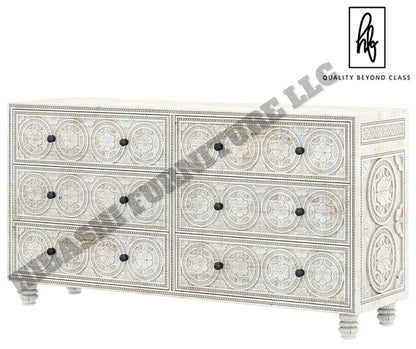 KHALIFA Hand carved 6 Drawer Dresser – handcrafted solid wood furniture