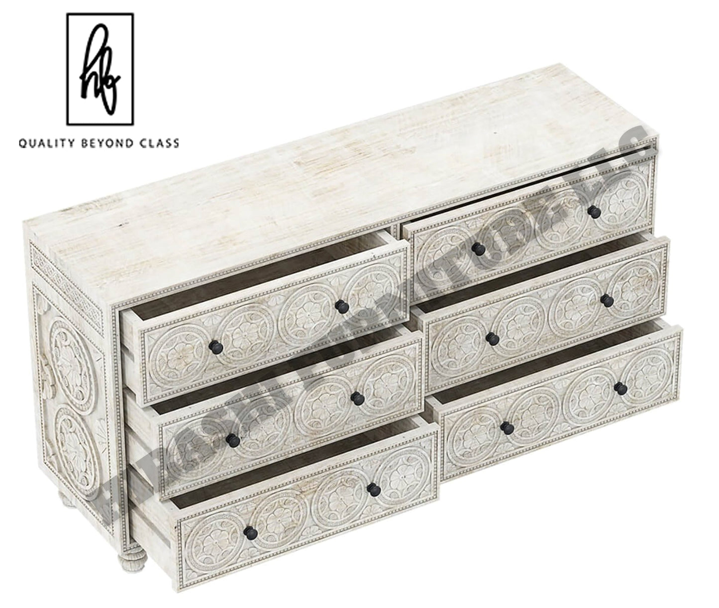 KHALIFA Hand carved 6 Drawer Dresser – handcrafted solid wood furniture
