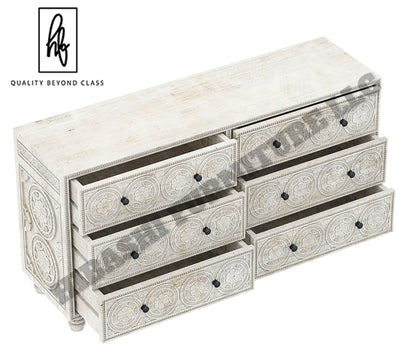KHALIFA Hand carved 6 Drawer Dresser – handcrafted solid wood furniture