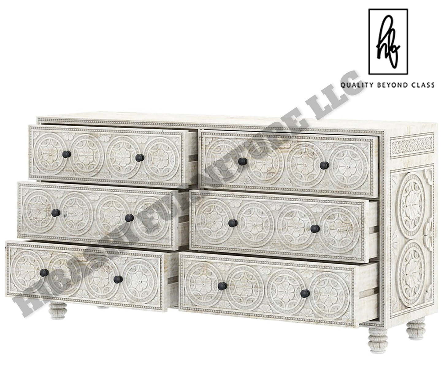 KHALIFA Hand carved 6 Drawer Dresser – handcrafted solid wood furniture