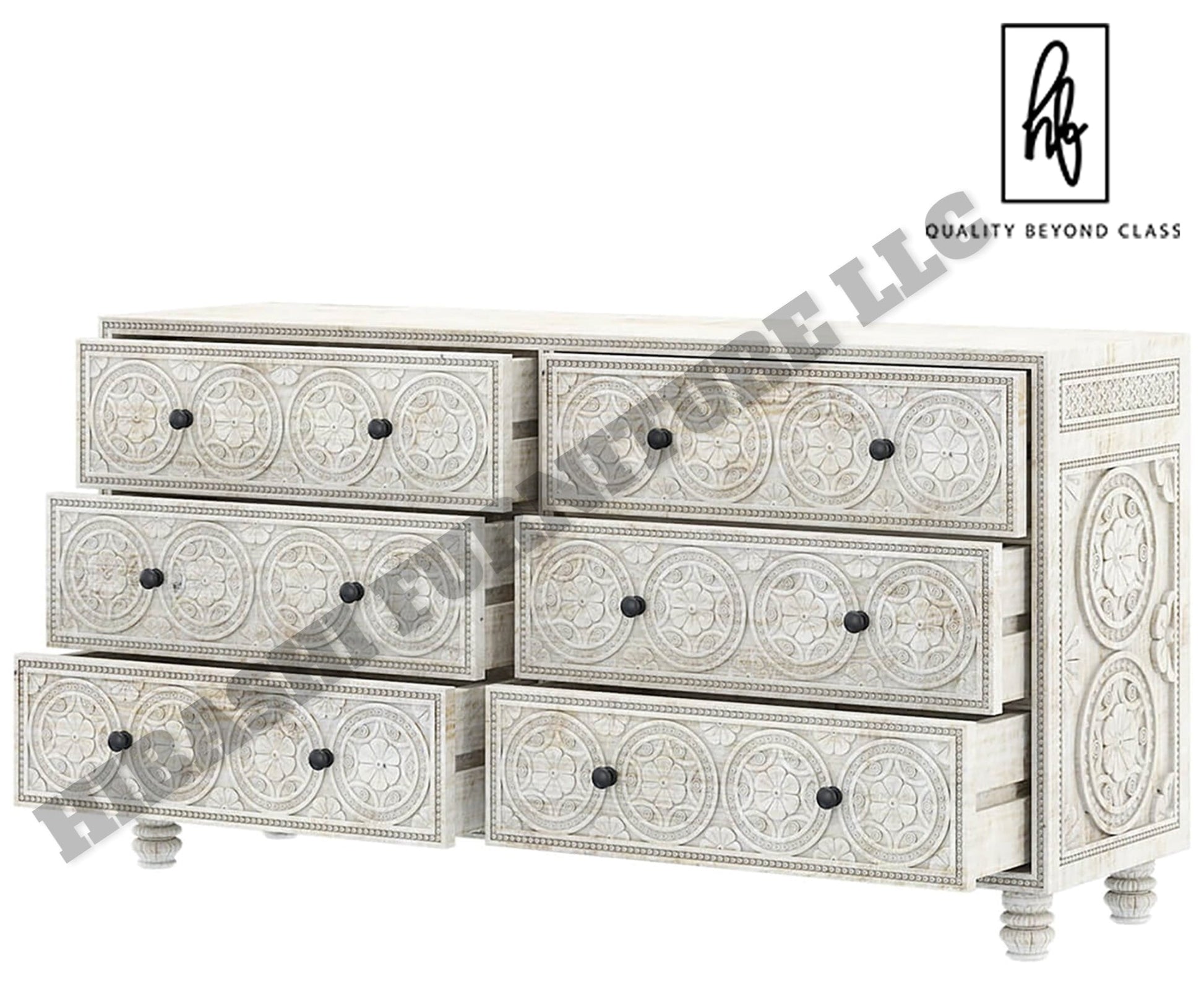 KHALIFA Hand carved 6 Drawer Dresser – handcrafted solid wood furniture