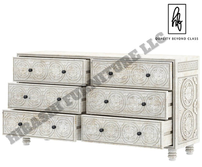 KHALIFA Hand carved 6 Drawer Dresser – handcrafted solid wood furniture