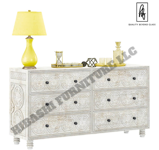 KHALIFA Hand carved 6 Drawer Dresser by Hibashi Furniture – handcrafted solid wood furniture made in India