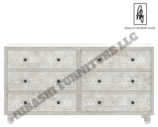 KHALIFA Hand carved 6 Drawer Dresser by Hibashi Furniture – handcrafted solid wood furniture made in India