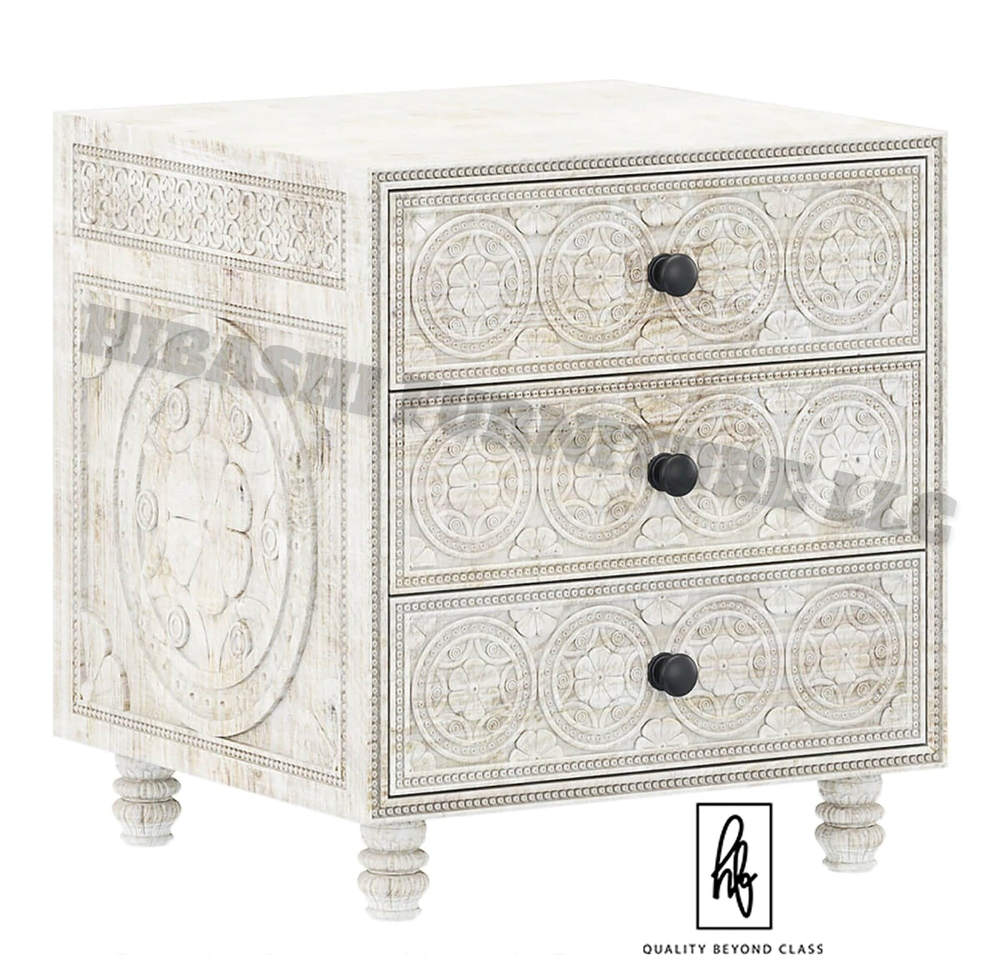 KHALIFA Hand carved Bedside Table – handcrafted solid wood furniture