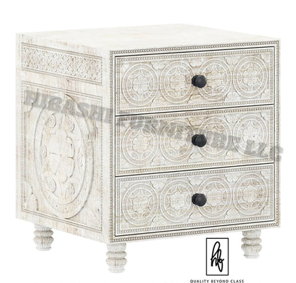 KHALIFA Hand carved Bedside Table – handcrafted solid wood furniture