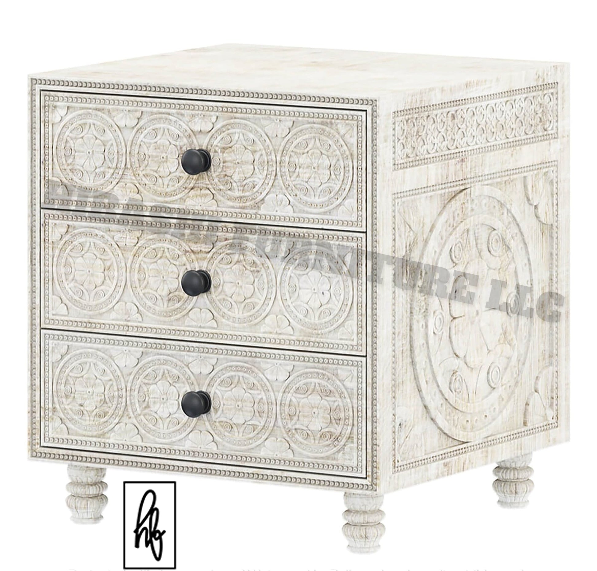 KHALIFA Hand carved Bedside Table – handcrafted solid wood furniture
