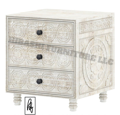 KHALIFA Hand carved Bedside Table – handcrafted solid wood furniture