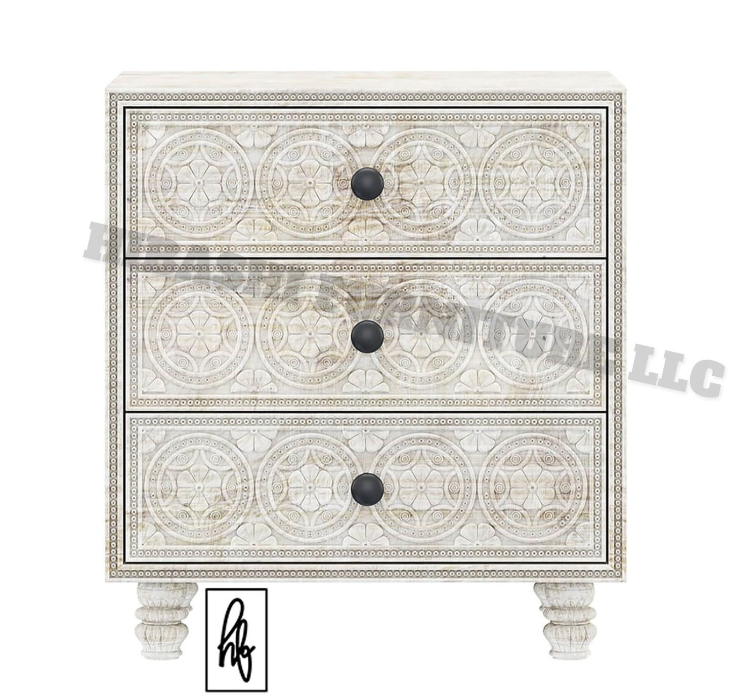 KHALIFA Hand carved Bedside Table – handcrafted solid wood furniture