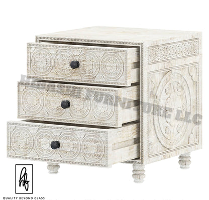 KHALIFA Hand carved Bedside Table – handcrafted solid wood furniture