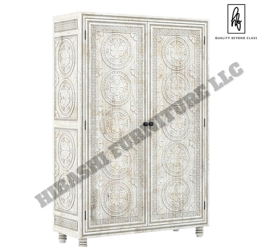 KHALIFA Hand carved Wardrobe Armoire by Hibashi Furniture – handcrafted solid wood furniture made in India