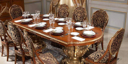 KING HAND CARVED ROYAL CARVING DESIGN DINING TABLE SET by Hibashi Furniture – handcrafted solid wood furniture made in India