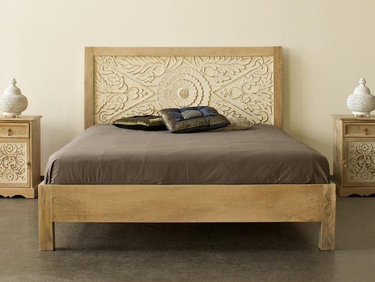 LAHI Handcarved Solid Wood Indian King Size Bed White by Hibashi Furniture – handcrafted solid wood furniture made in India