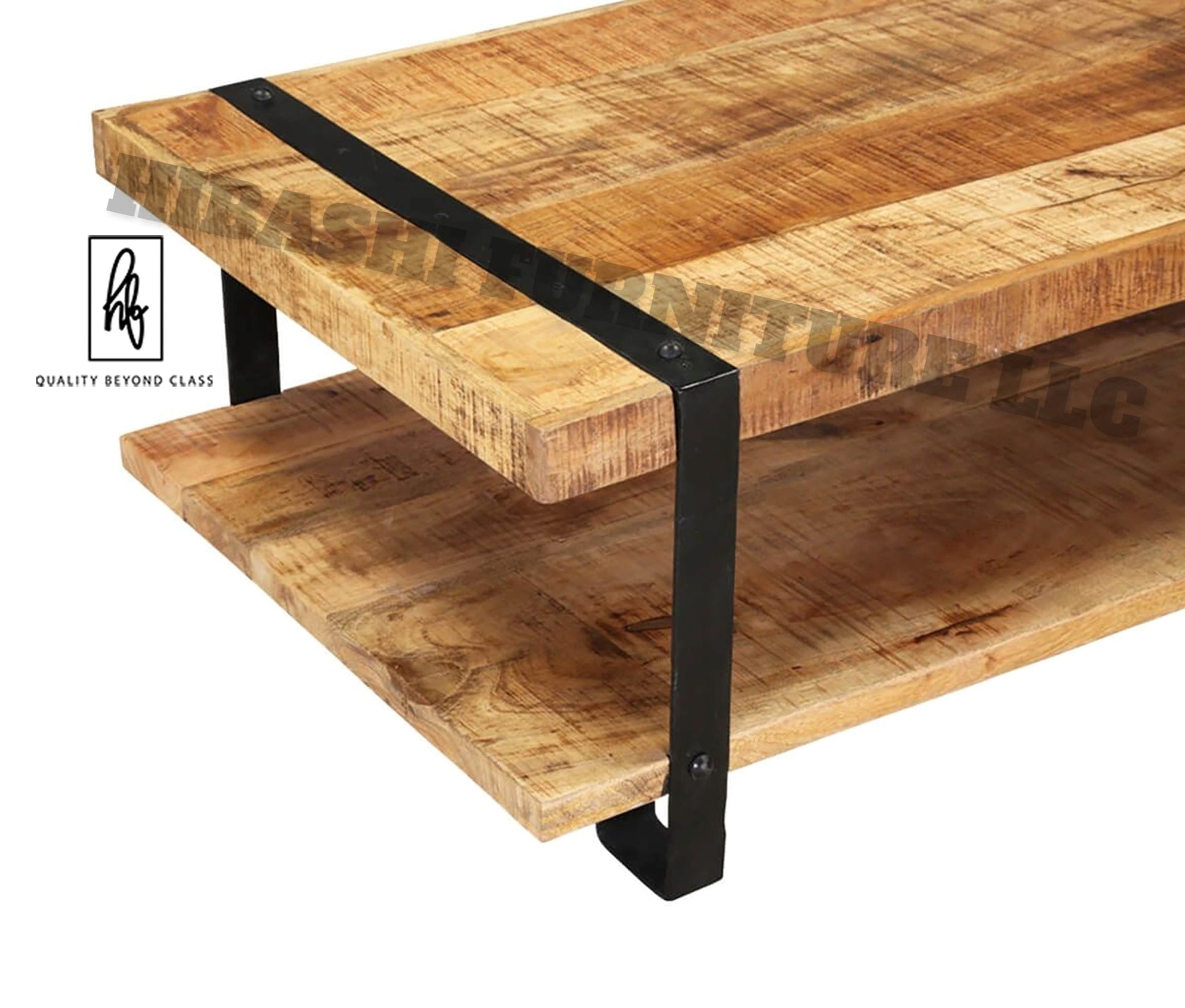 LAHI Rustic Mango Wood 2 Tier Industrial Coffee Table by Hibashi Furniture – handcrafted solid wood furniture made in India