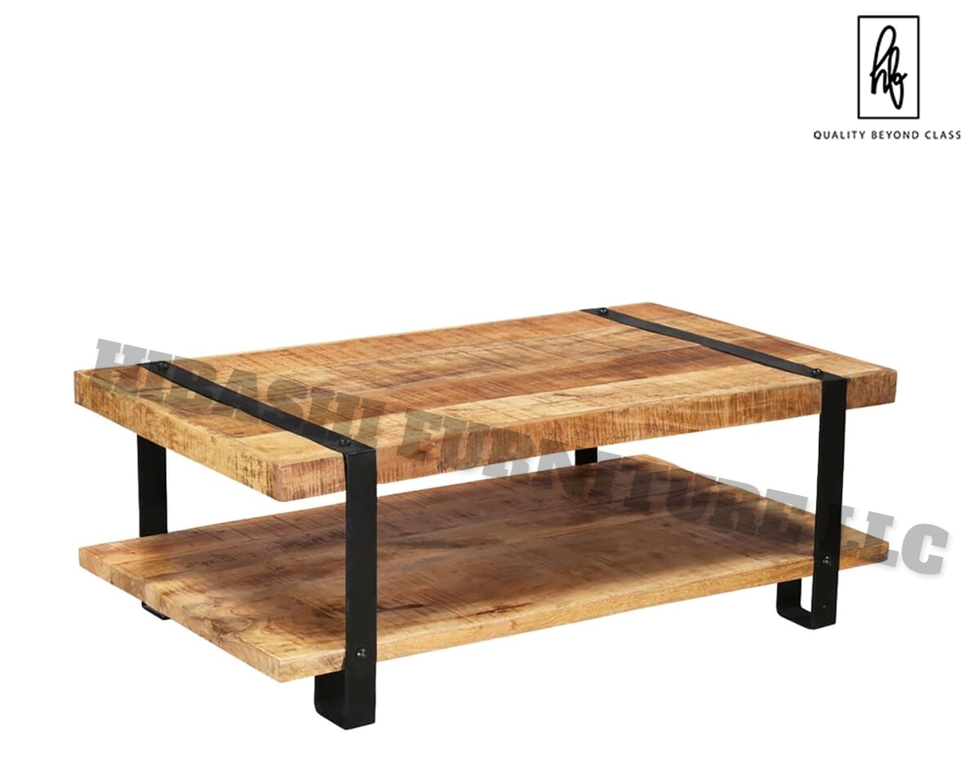 LAHI Rustic Mango Wood 2 Tier Industrial Coffee Table by Hibashi Furniture – handcrafted solid wood furniture made in India
