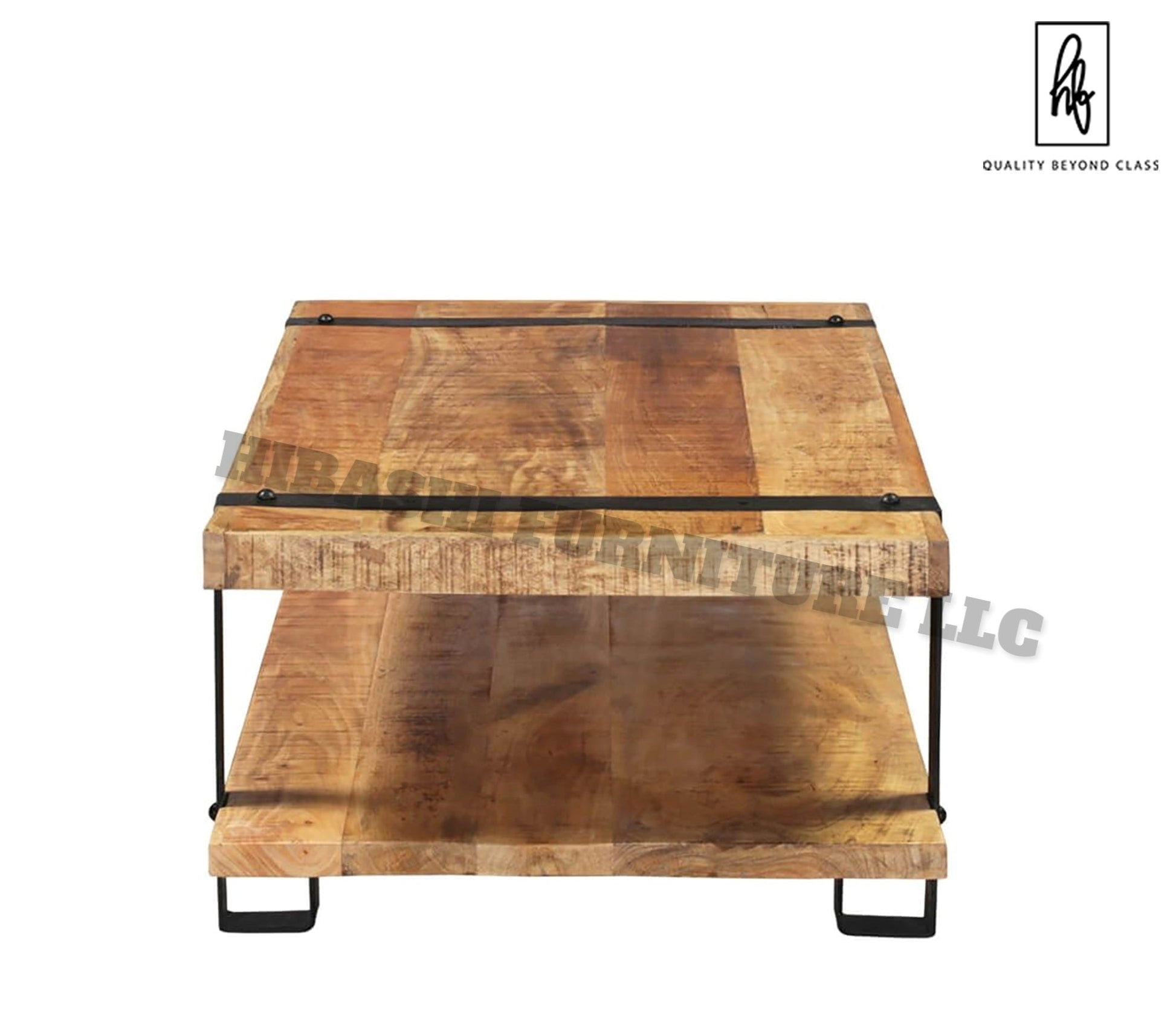 LAHI Rustic Mango Wood 2 Tier Industrial Coffee Table by Hibashi Furniture – handcrafted solid wood furniture made in India