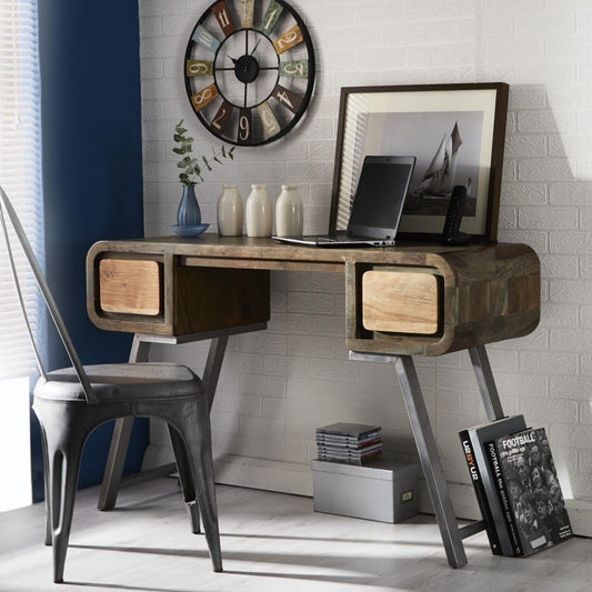 Lava Industrial Curve Sheesham Study Desk Computer Table Console by Hibashi Furniture – handcrafted solid wood furniture made in India