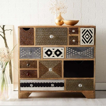 Lava Industrial Emboss Pressed Metal Dresser Chest of Drawer Cabinet – handcrafted solid wood furniture