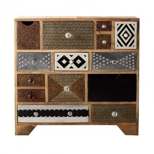 Lava Industrial Emboss Pressed Metal Dresser Chest of Drawer Cabinet by Hibashi Furniture – handcrafted solid wood furniture made in India