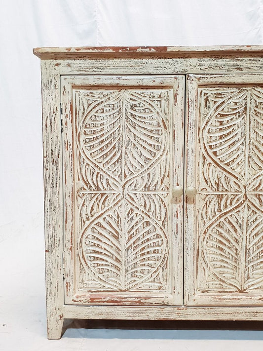 Leaf Design Hand Carved Solid Wooden Cabinet, Storage Sideboard by Hibashi Furniture – handcrafted solid wood furniture made in India