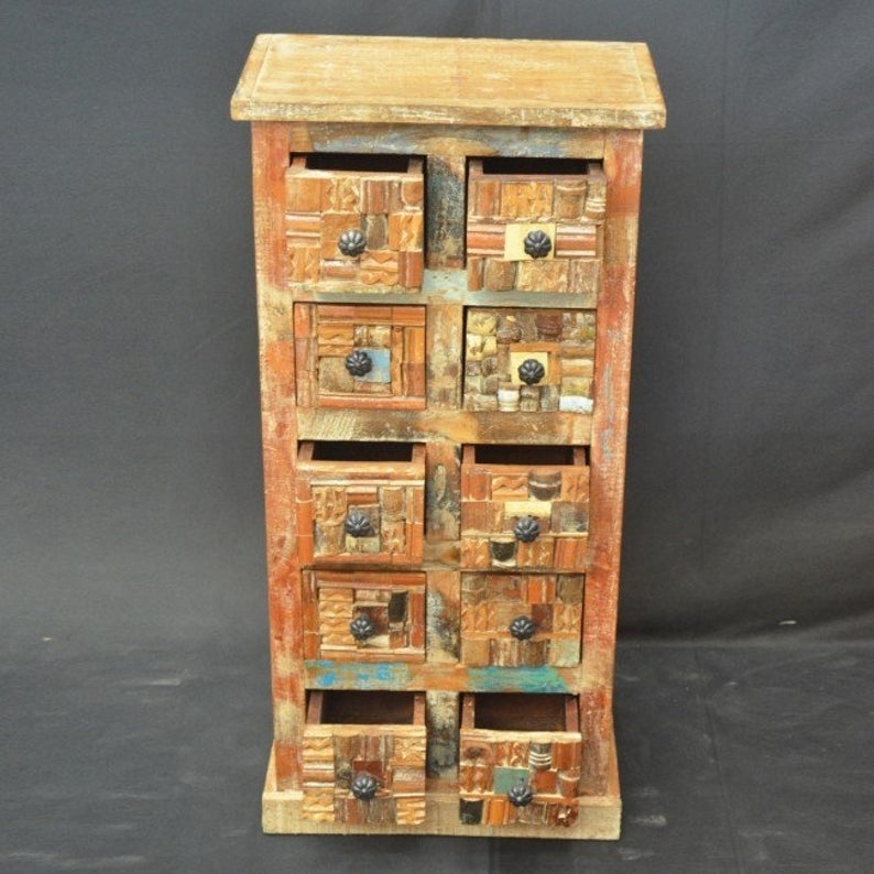 Liberty Reclaimed Timber Wood Tallboy Chest of 10 Drawers – handcrafted solid wood furniture