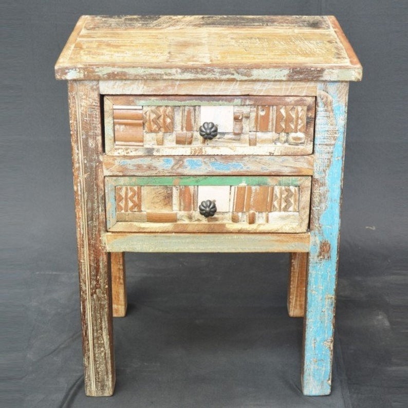 Liberty Reclaimed Wood 2 Drawer Bedside 60cm by Hibashi Furniture – handcrafted solid wood furniture made in India